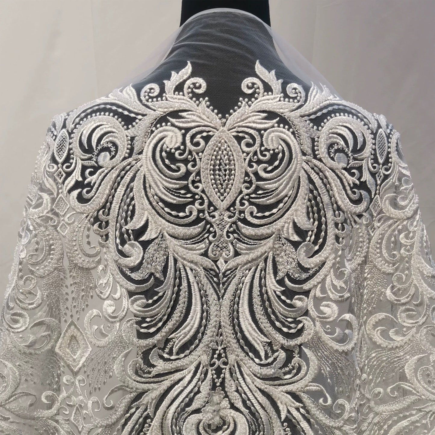 Premium Off-White Embroidered Lace Fabric