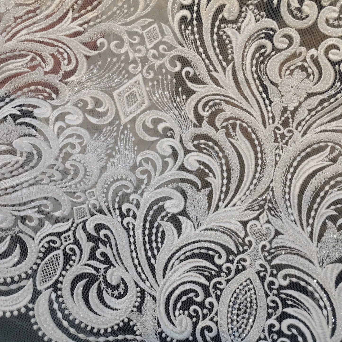 Premium Off-White Embroidered Lace Fabric