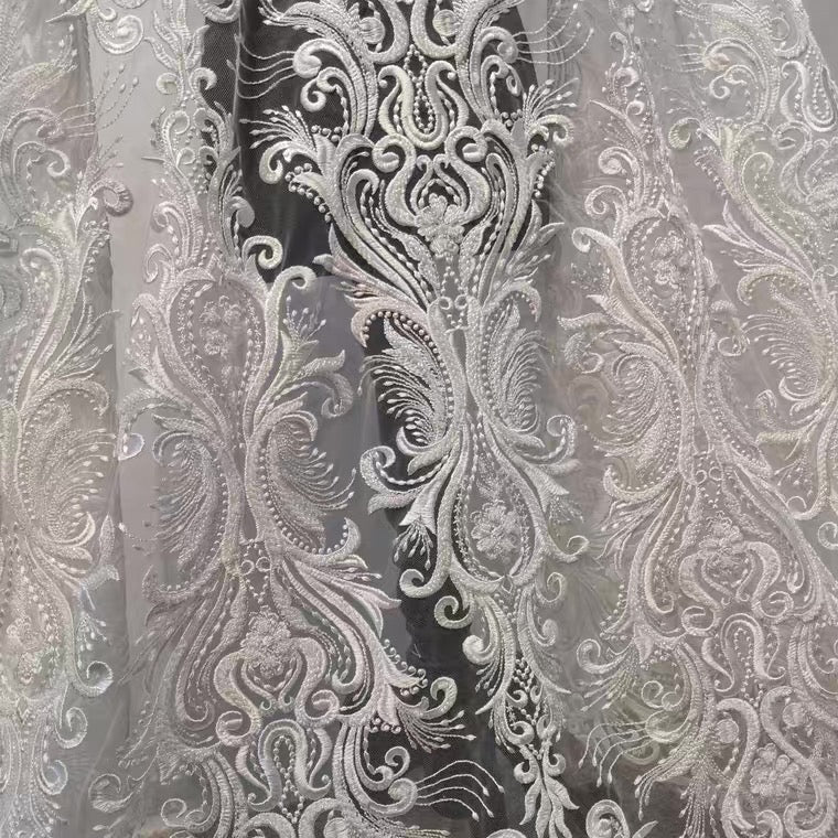 Premium Off-White Embroidered Lace Fabric