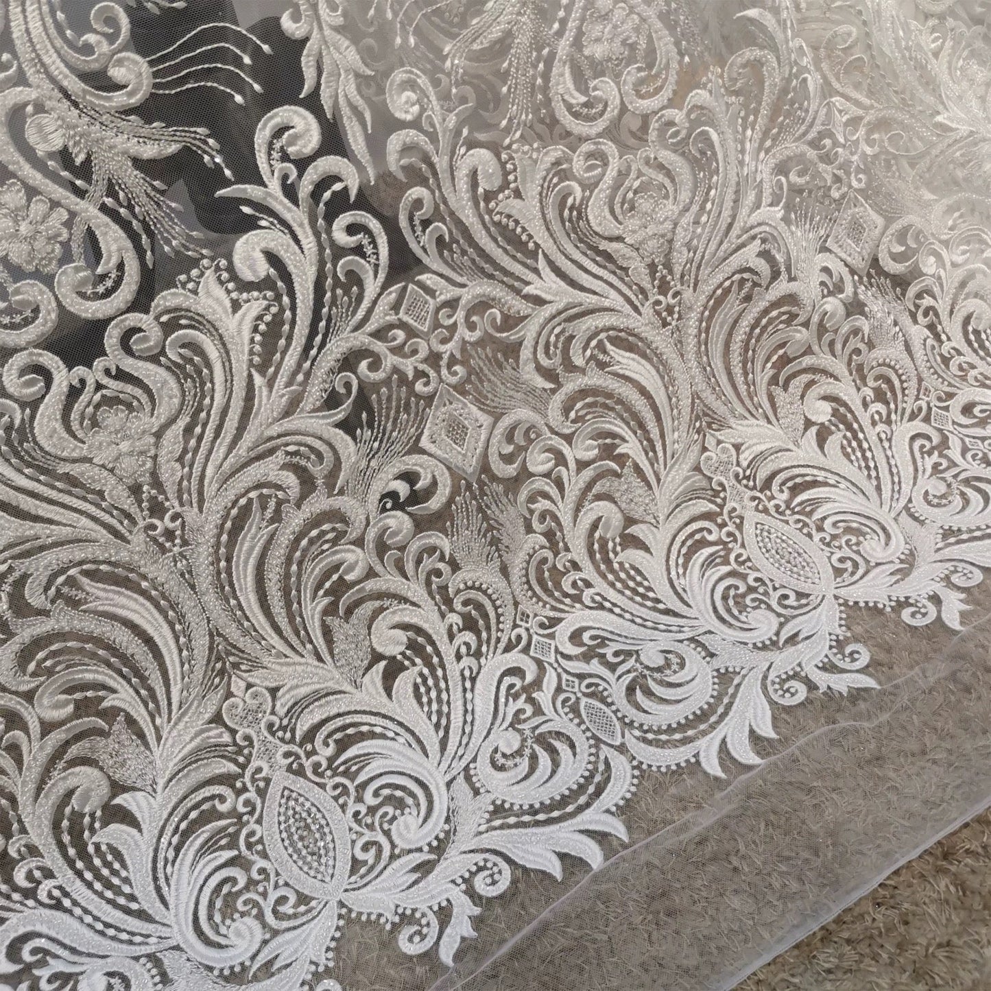 Premium Off-White Embroidered Lace Fabric