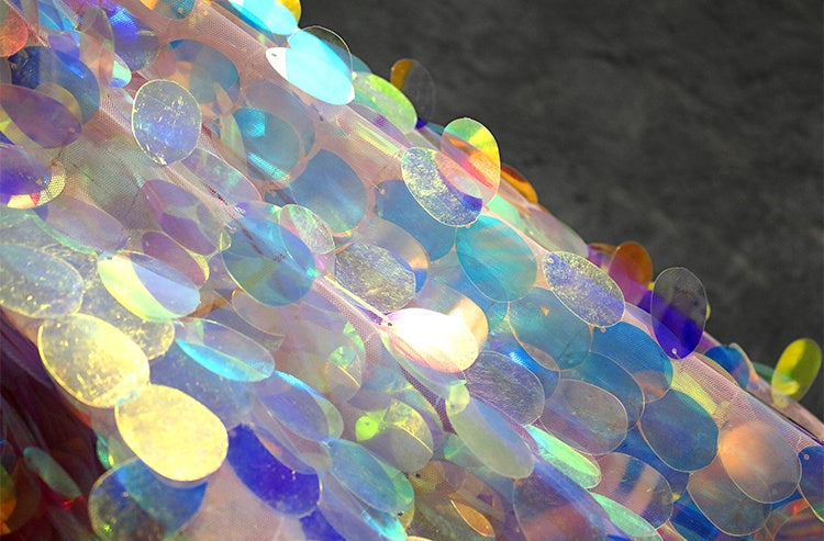 Mermaid Prism Iridescent Sequin Mesh – High-Density Laser-Cut Fish Scale Fabric