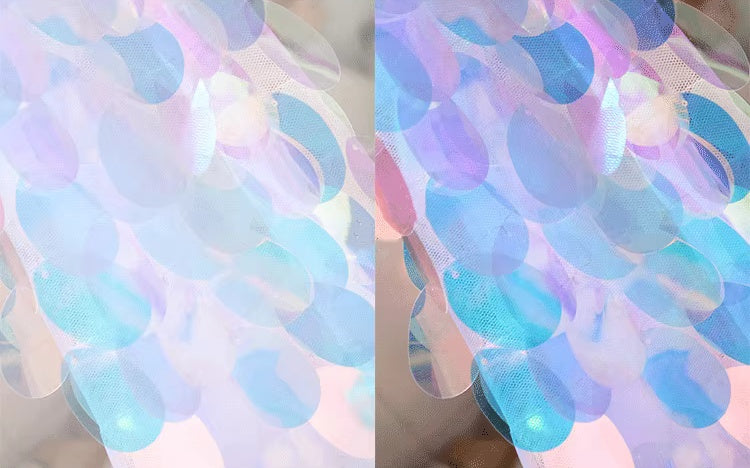 Mermaid Prism Iridescent Sequin Mesh – High-Density Laser-Cut Fish Scale Fabric