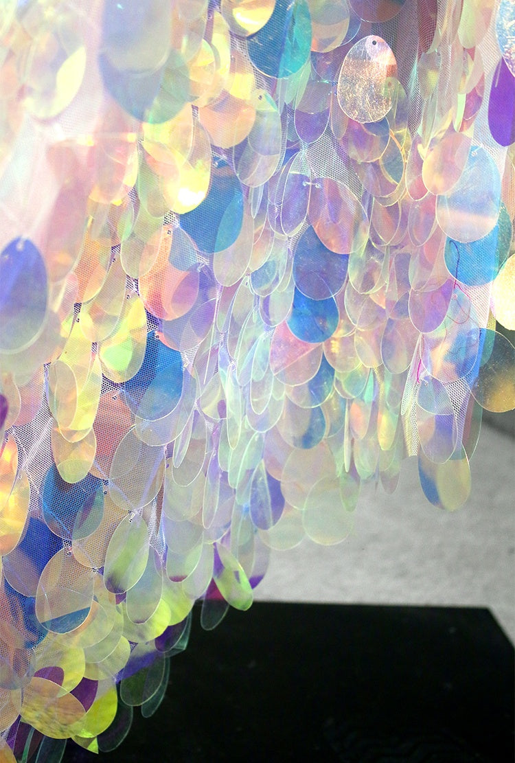 Mermaid Prism Iridescent Sequin Mesh – High-Density Laser-Cut Fish Scale Fabric