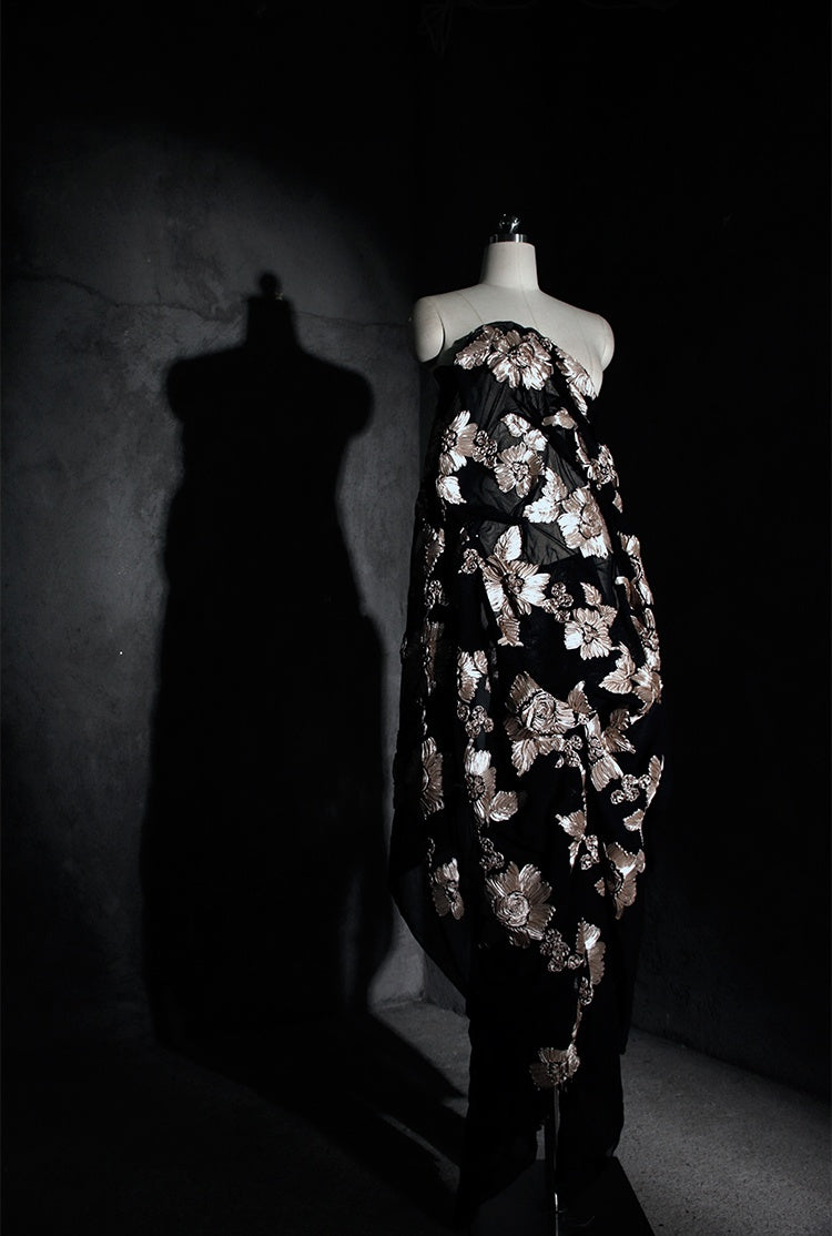 Elegant 3D Floral Embroidered Sheer Lace Fabric – Designer Textile