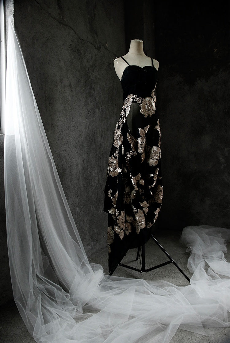 Elegant 3D Floral Embroidered Sheer Lace Fabric – Designer Textile
