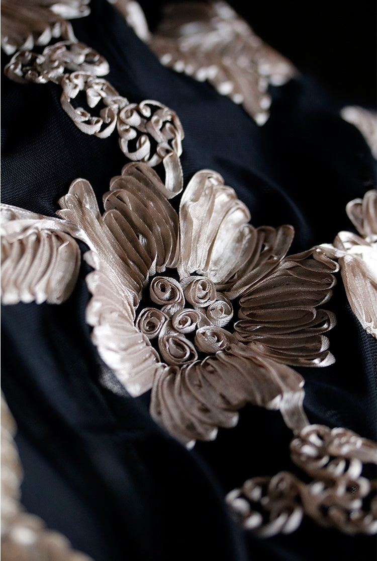 Elegant 3D Floral Embroidered Sheer Lace Fabric – Designer Textile