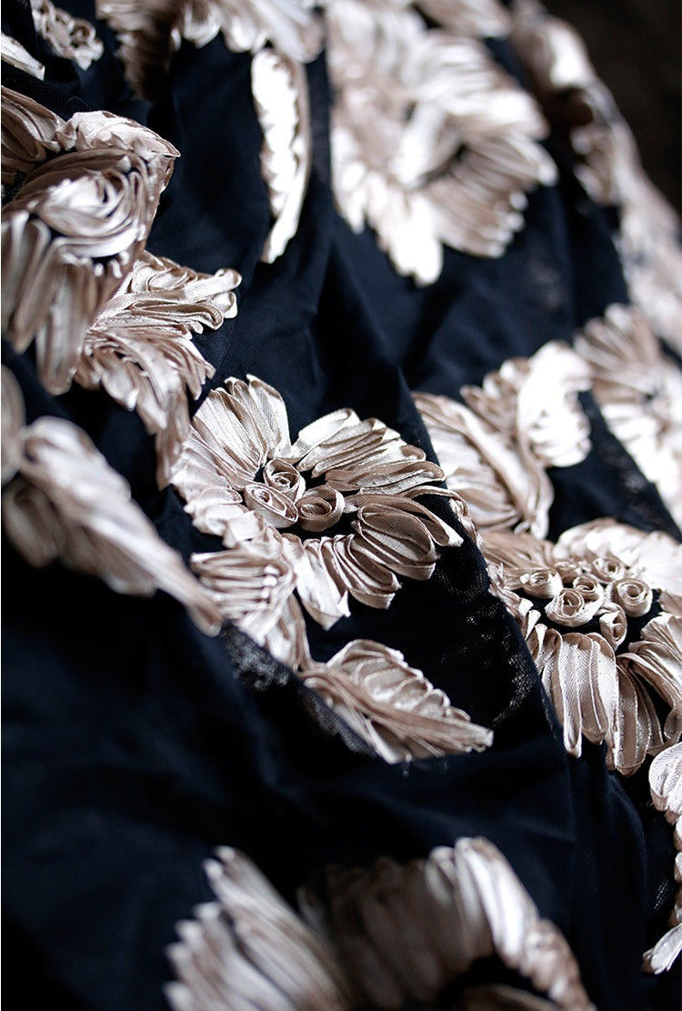 Elegant 3D Floral Embroidered Sheer Lace Fabric – Designer Textile