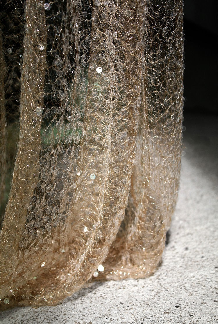 Amber Italian Original Embroidered Sheer Glittering Gold Sequin Fabric