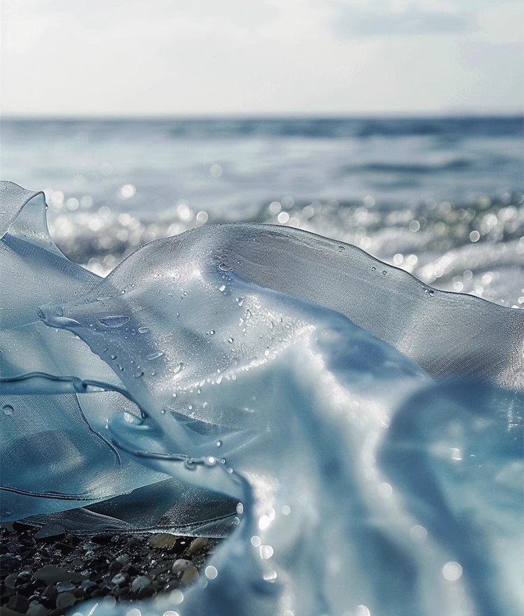 Gradient Blue Glossy Crystal Organza – Water-Inspired Sheer Fabric
