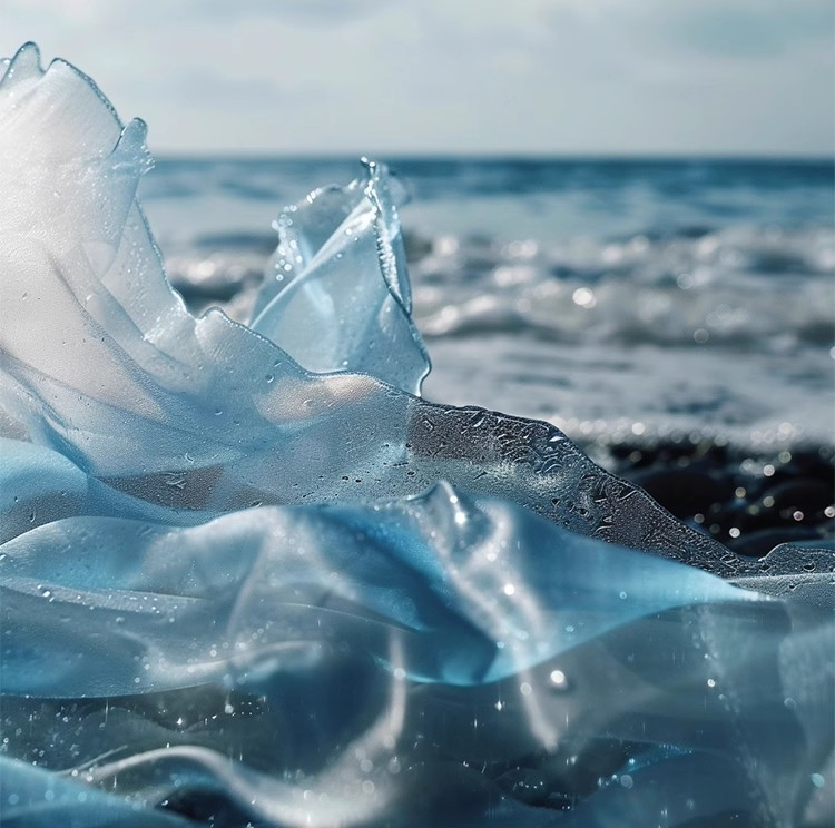 Gradient Blue Glossy Crystal Organza – Water-Inspired Sheer Fabric