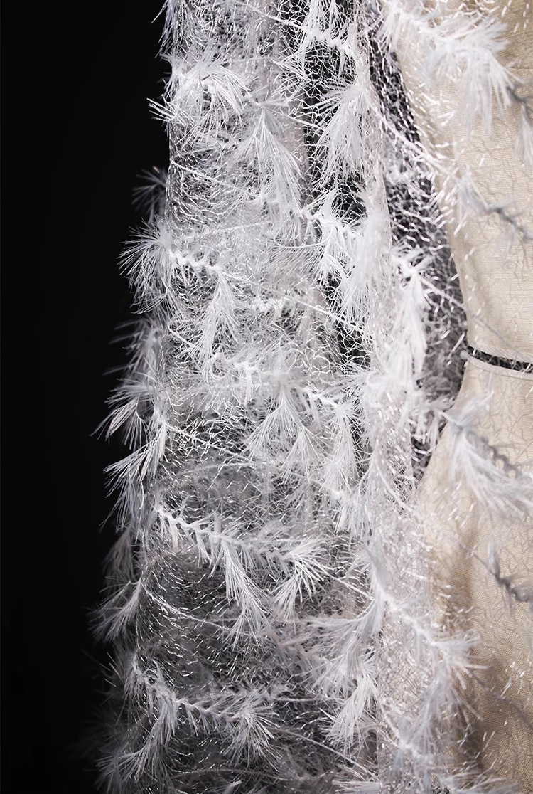 Ethereal Feather Lace – Irregular Hollow White Mesh Fabric