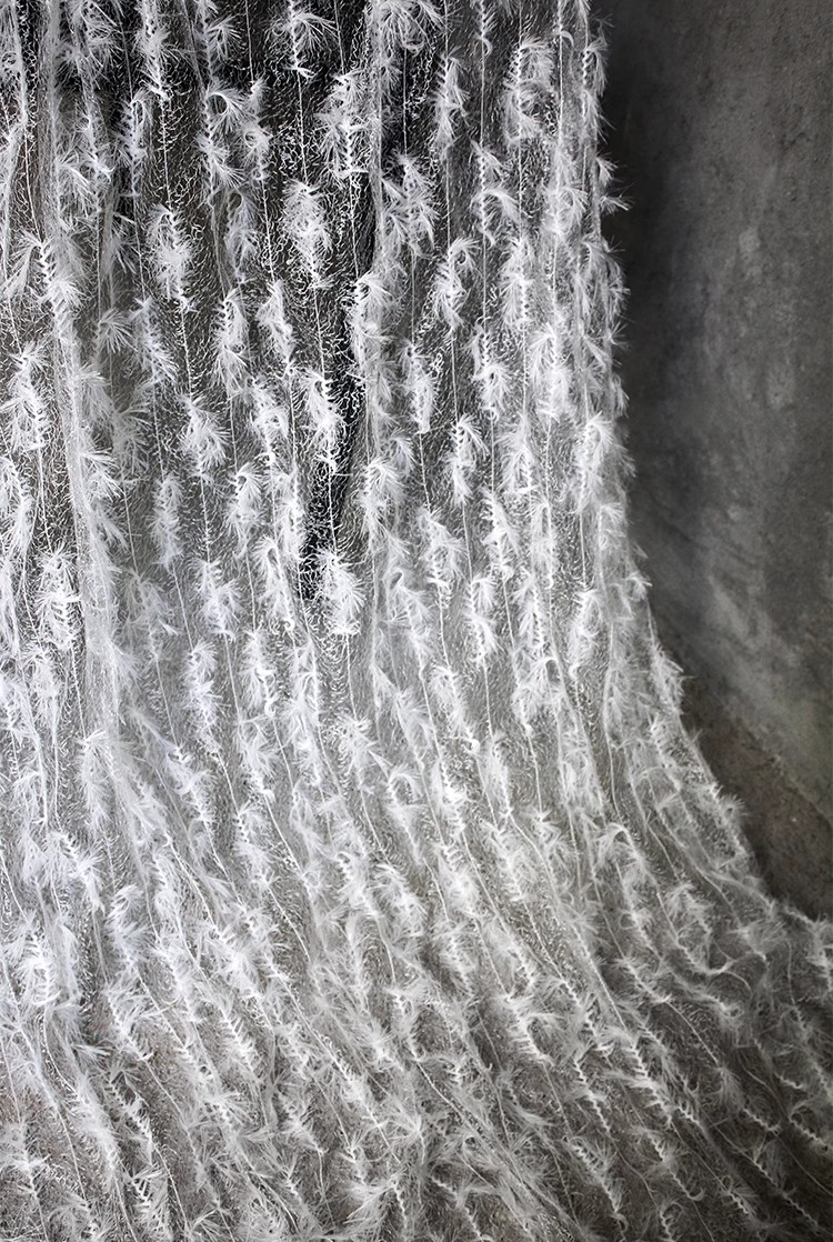 Ethereal Feather Lace – Irregular Hollow White Mesh Fabric
