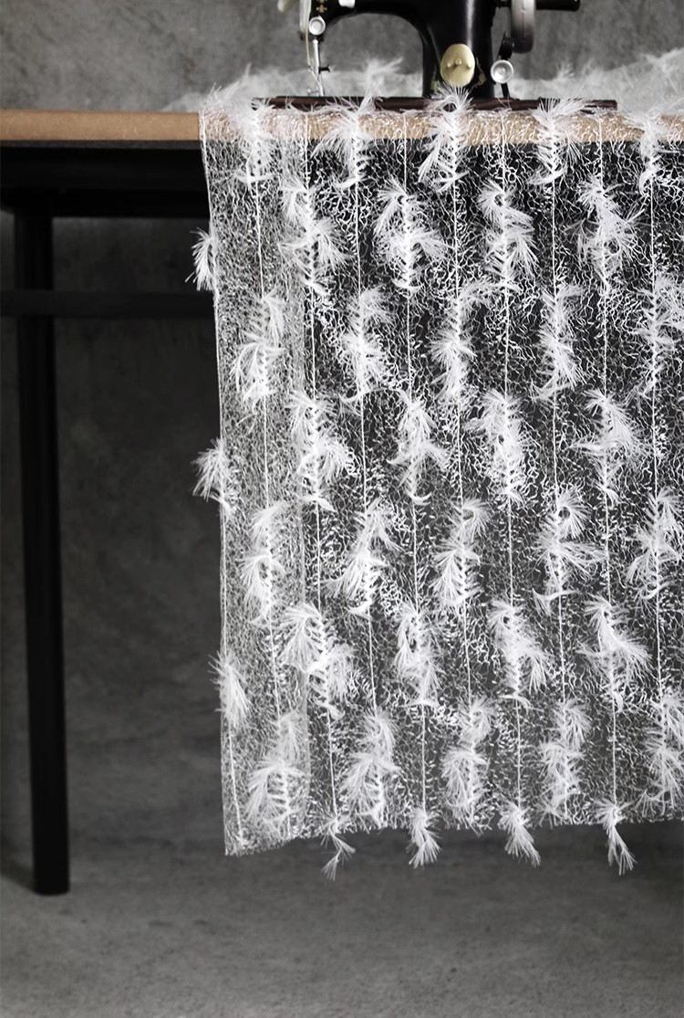 Ethereal Feather Lace – Irregular Hollow White Mesh Fabric