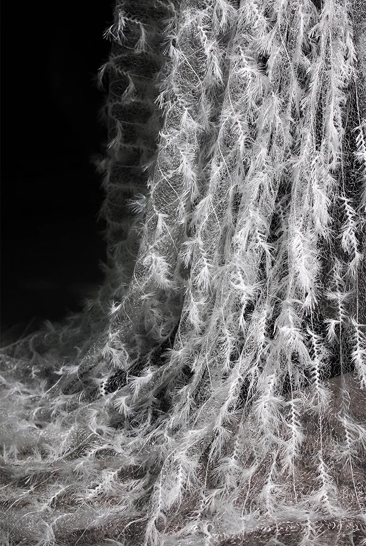Ethereal Feather Lace – Irregular Hollow White Mesh Fabric