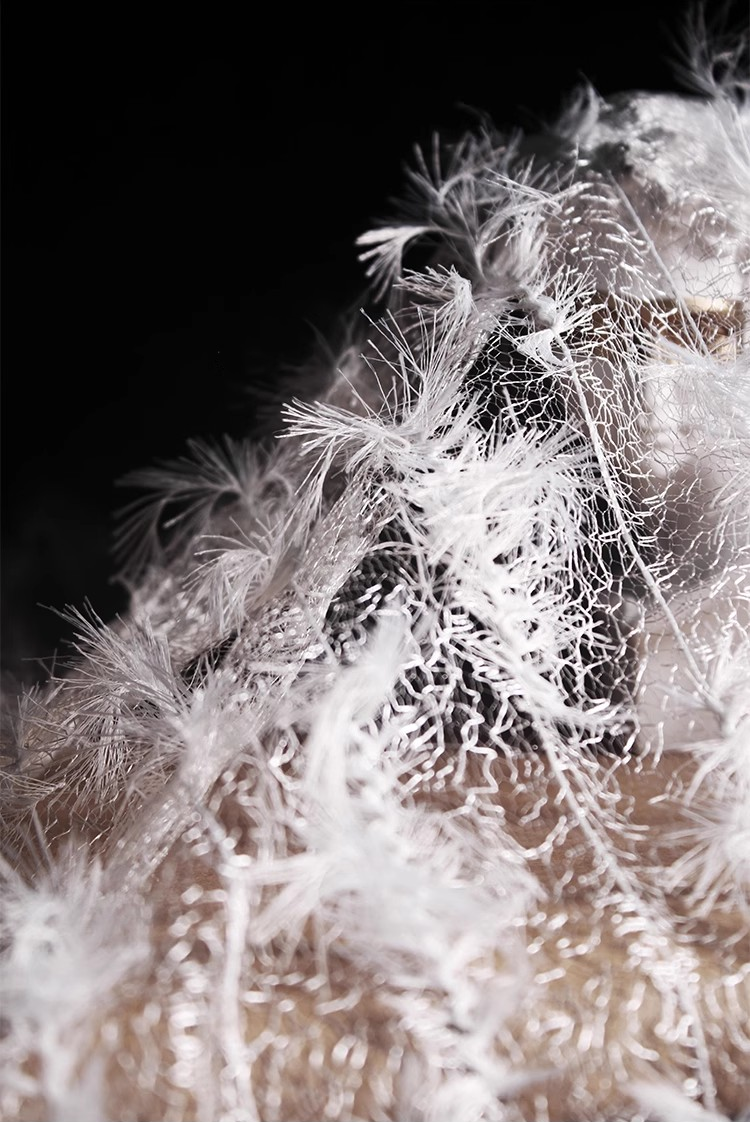 Ethereal Feather Lace – Irregular Hollow White Mesh Fabric