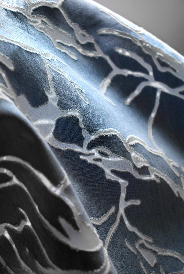 Azure Burnout – Sheer Hollow Texture Fabric