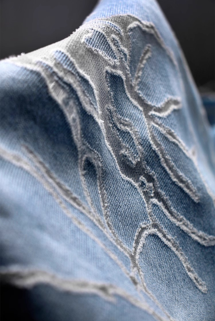 Azure Burnout – Sheer Hollow Texture Fabric