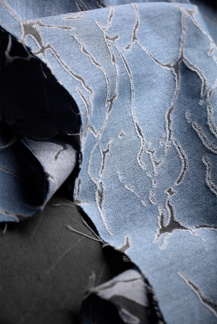 Azure Burnout – Sheer Hollow Texture Fabric