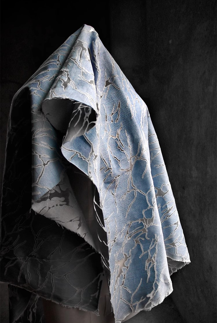 Azure Burnout – Sheer Hollow Texture Fabric