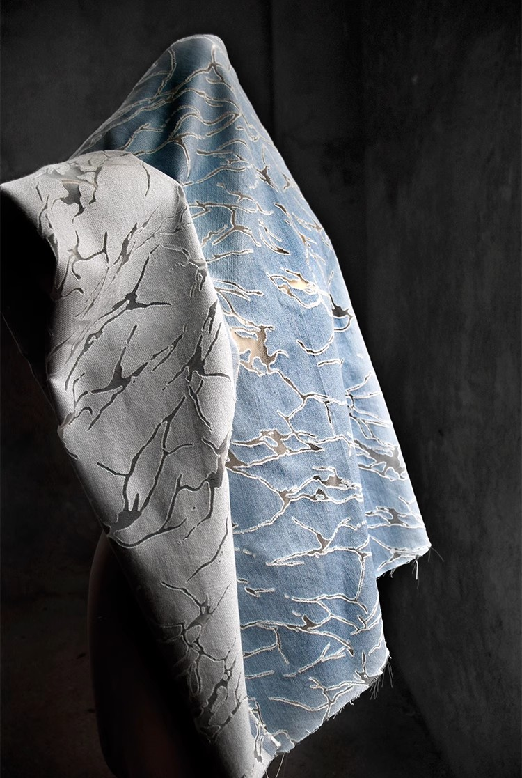 Azure Burnout – Sheer Hollow Texture Fabric