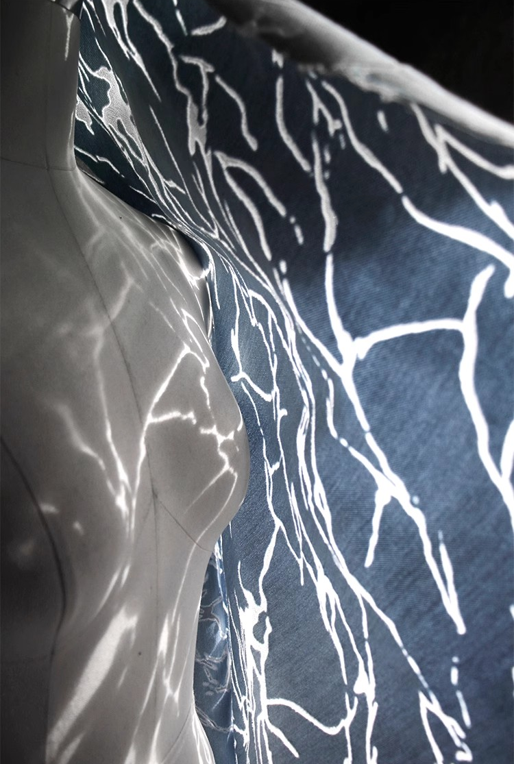 Azure Burnout – Sheer Hollow Texture Fabric