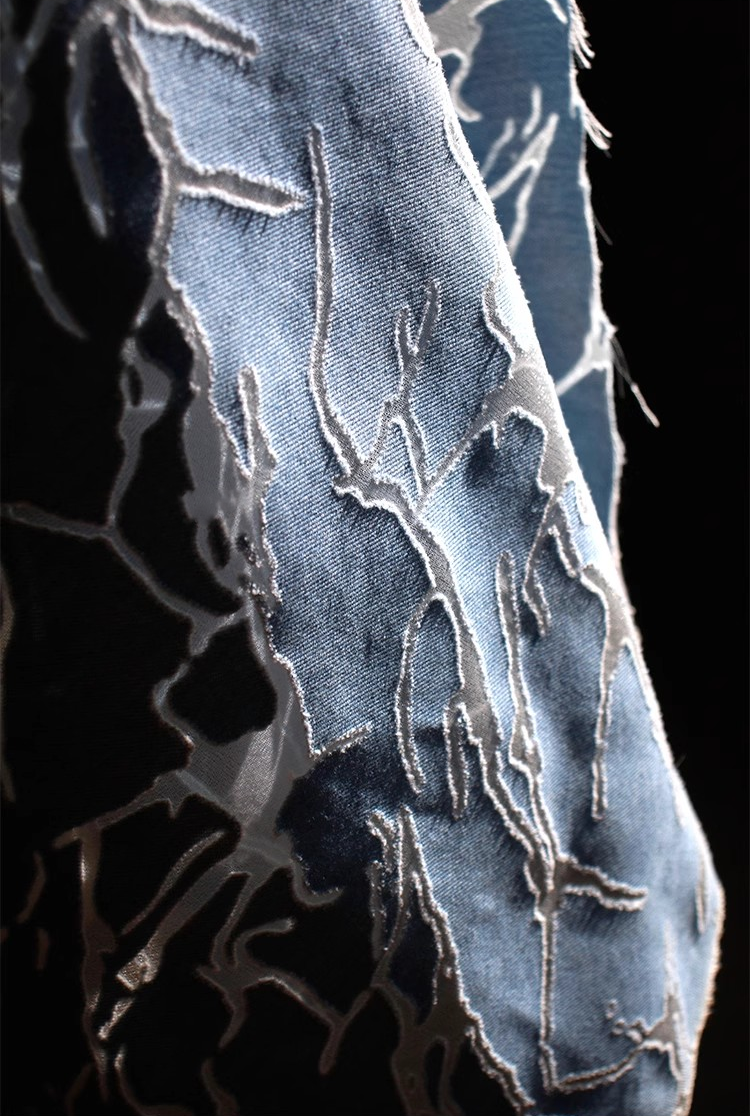 Azure Burnout – Sheer Hollow Texture Fabric