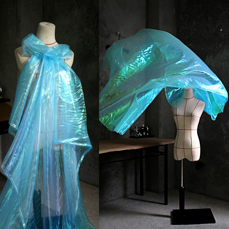Aurora Prism Organza – Iridescent Gradient Sheer Fabric
