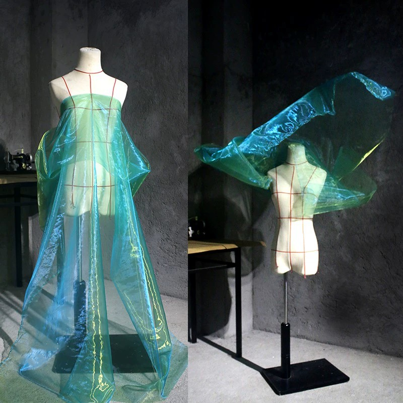 Aurora Prism Organza – Iridescent Gradient Sheer Fabric