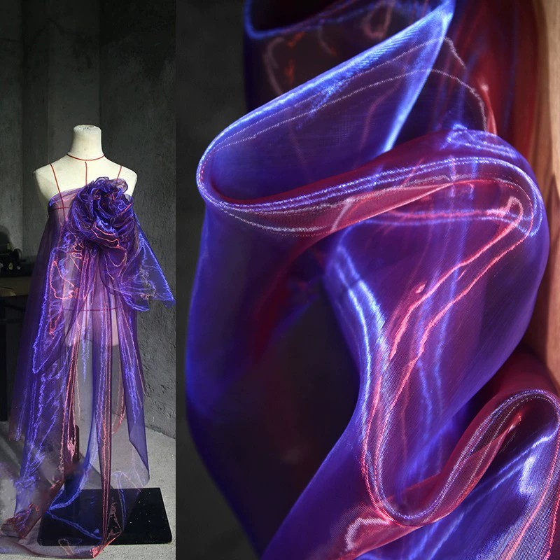 Aurora Prism Organza – Iridescent Gradient Sheer Fabric
