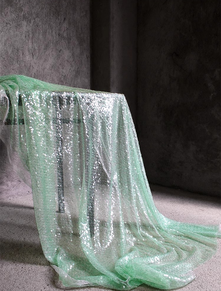 Emerald Luxe Sheer Sequin Mesh – Unique Designer Fabric