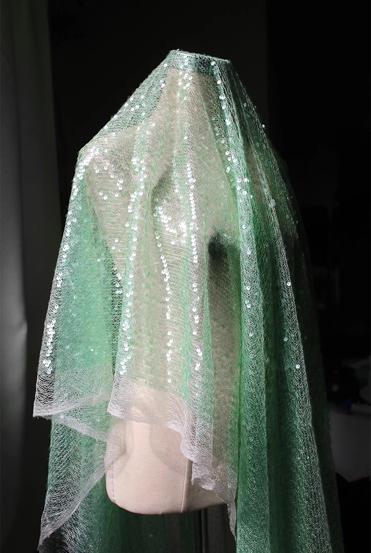 Emerald Luxe Sheer Sequin Mesh – Unique Designer Fabric