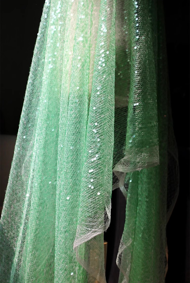Emerald Luxe Sheer Sequin Mesh – Unique Designer Fabric