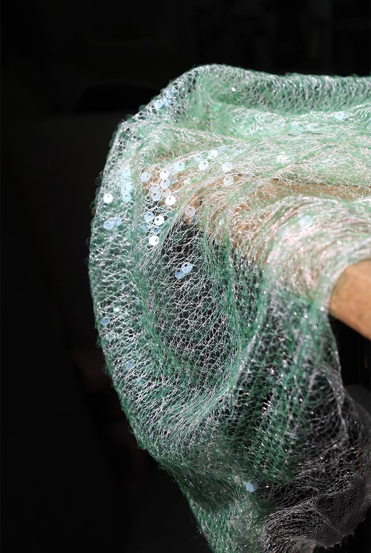 Emerald Luxe Sheer Sequin Mesh – Unique Designer Fabric