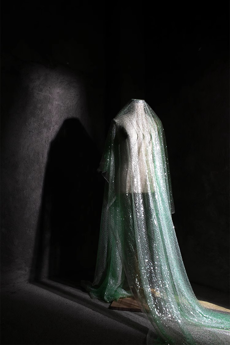Emerald Luxe Sheer Sequin Mesh – Unique Designer Fabric