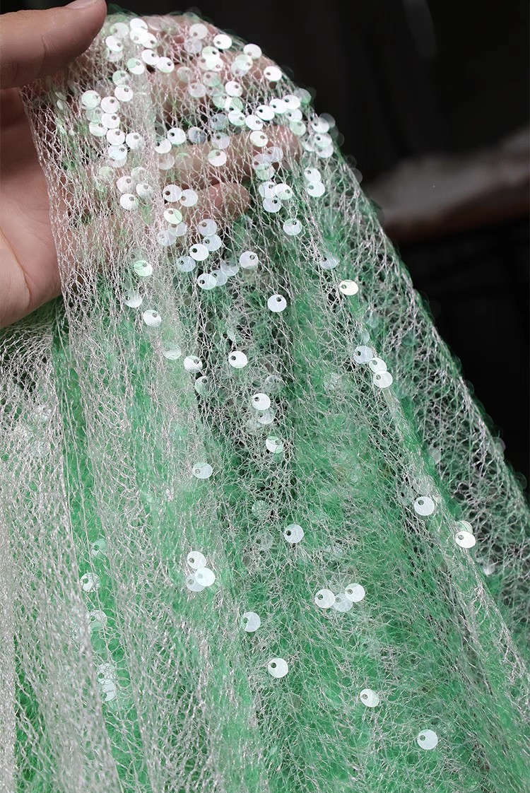 Emerald Luxe Sheer Sequin Mesh – Unique Designer Fabric