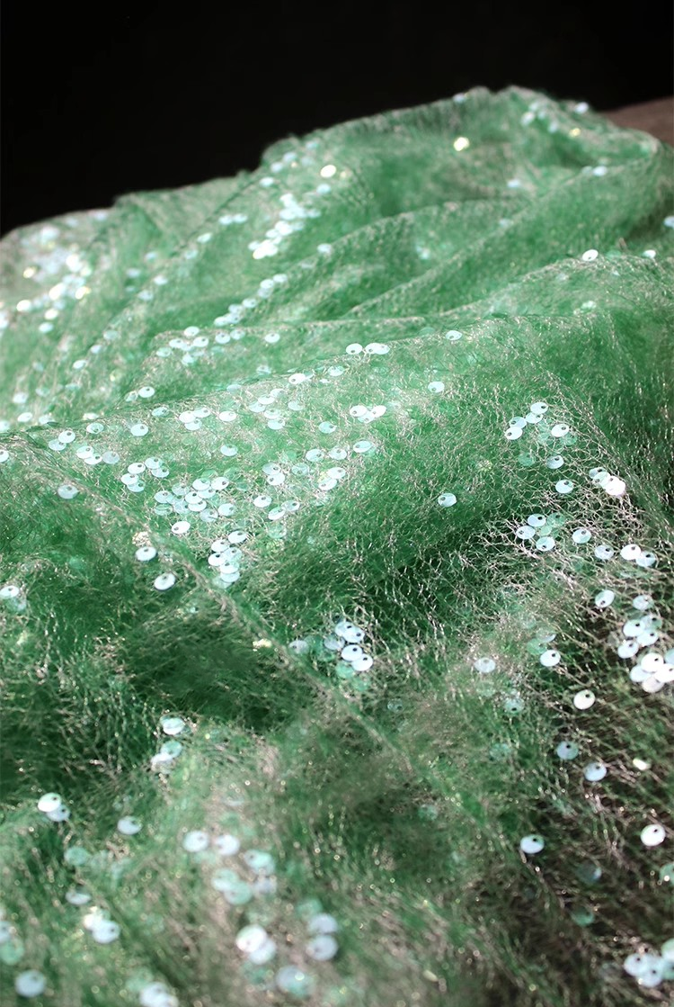 Emerald Luxe Sheer Sequin Mesh – Unique Designer Fabric