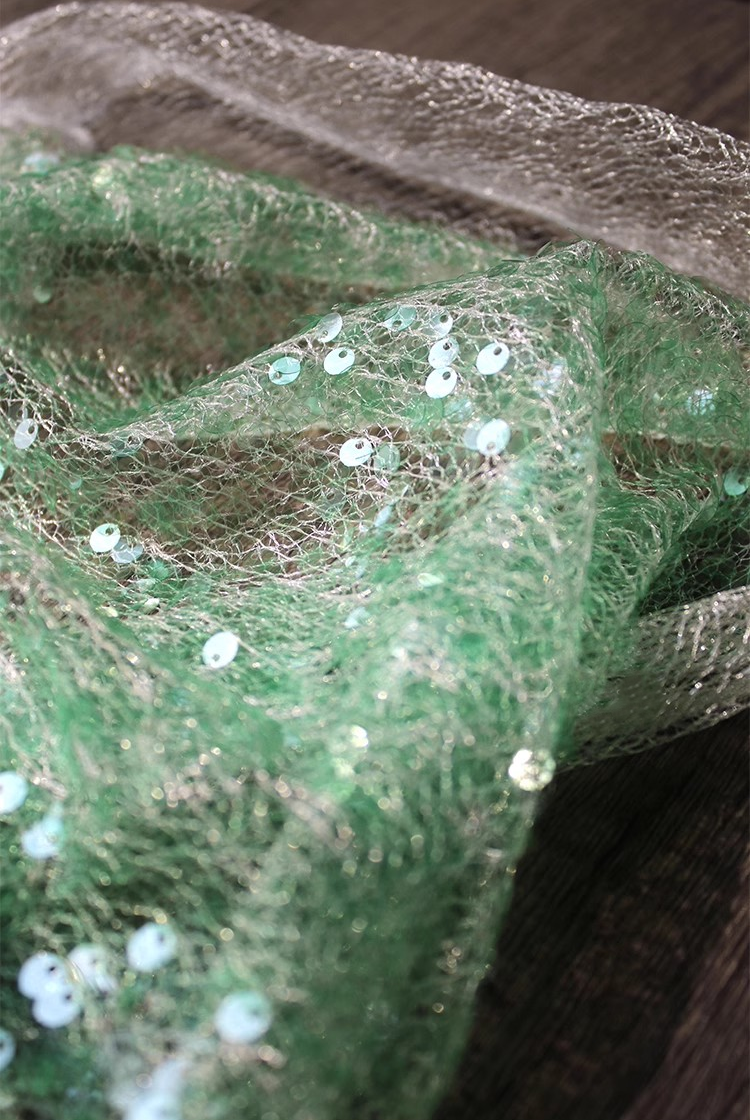 Emerald Luxe Sheer Sequin Mesh – Unique Designer Fabric