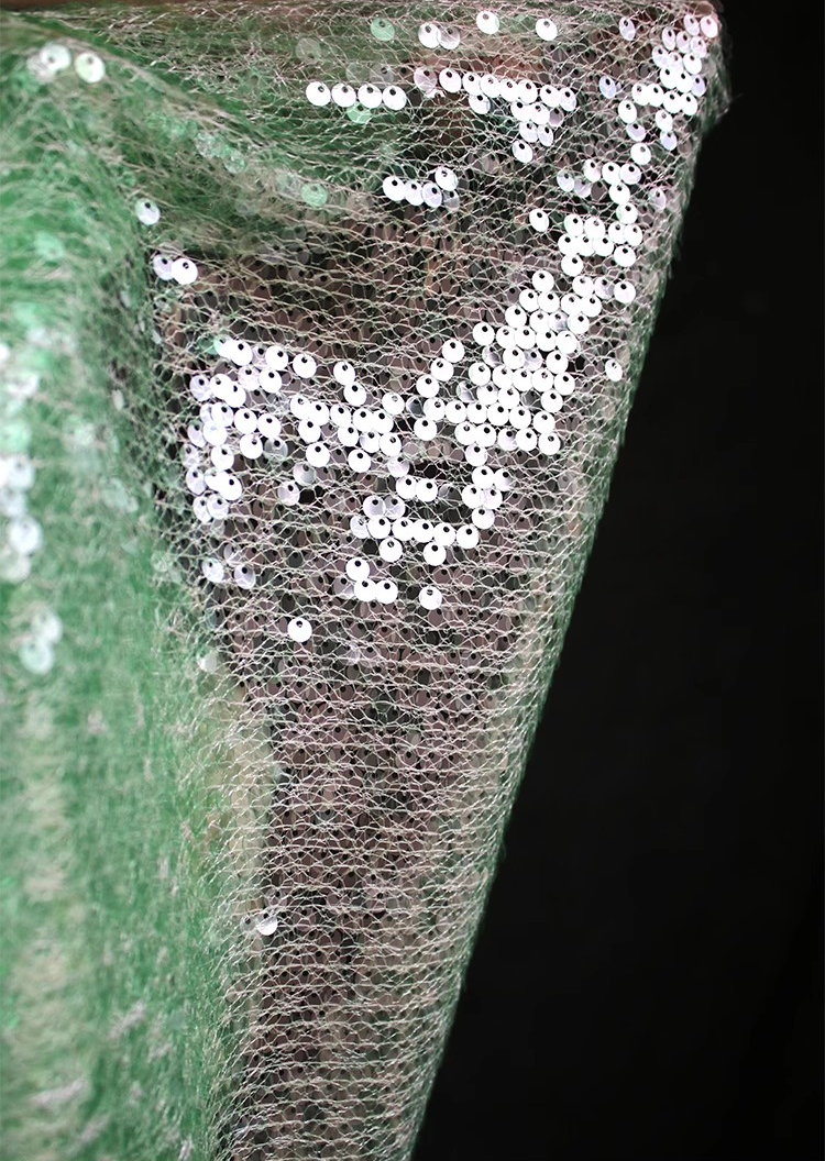 Emerald Luxe Sheer Sequin Mesh – Unique Designer Fabric