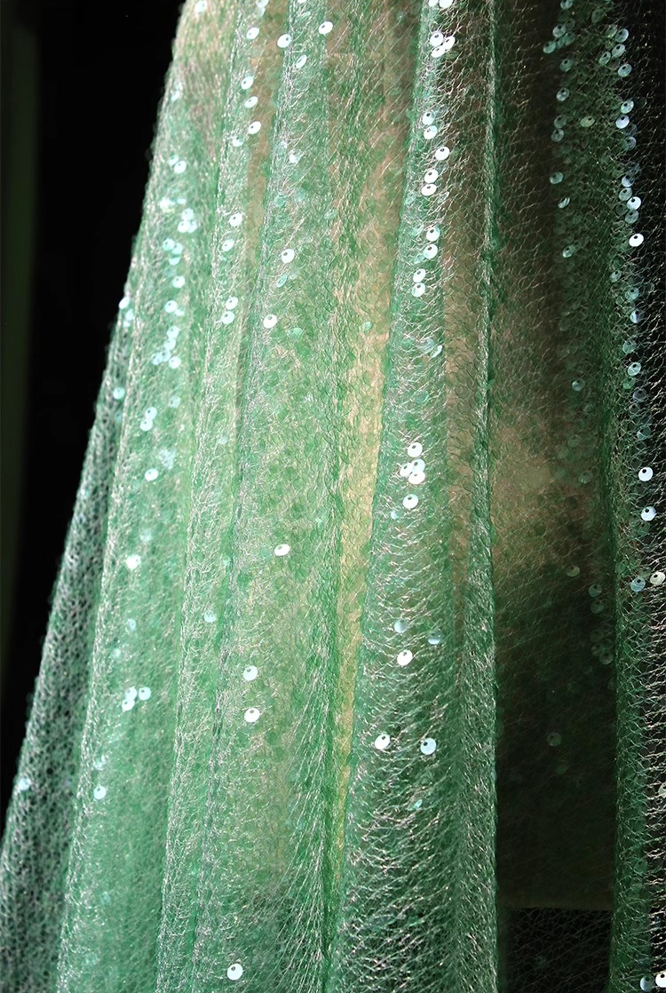 Emerald Luxe Sheer Sequin Mesh – Unique Designer Fabric