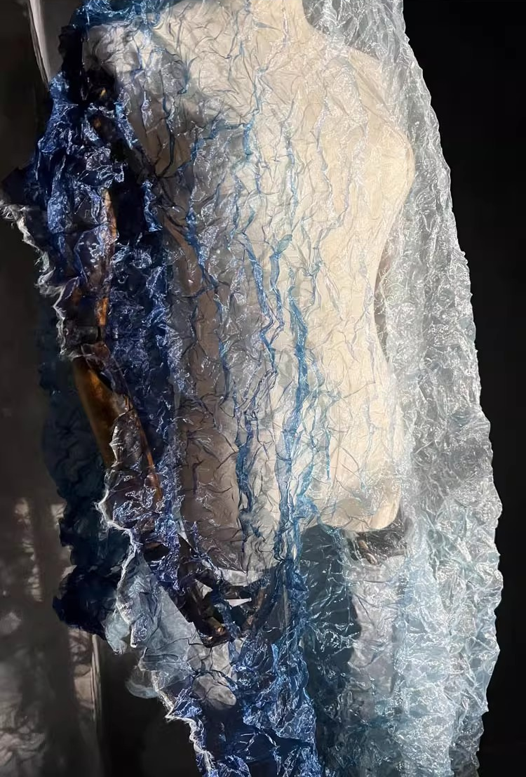 Crystal Pleat Gradient Blue Textured Fabric