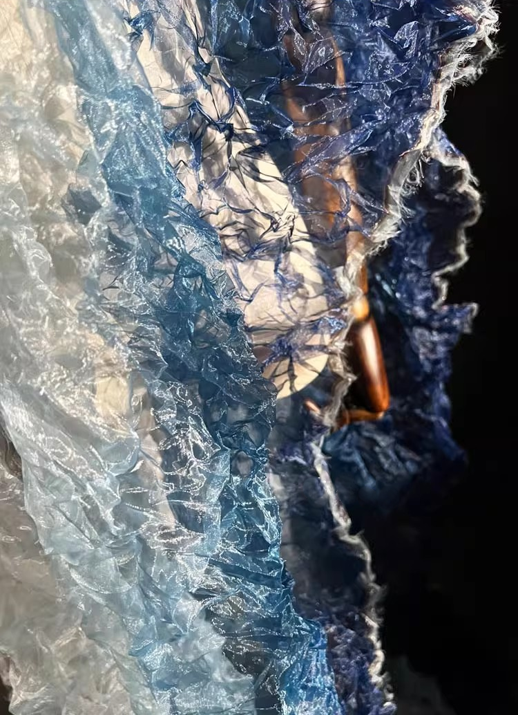 Crystal Pleat Gradient Blue Textured Fabric