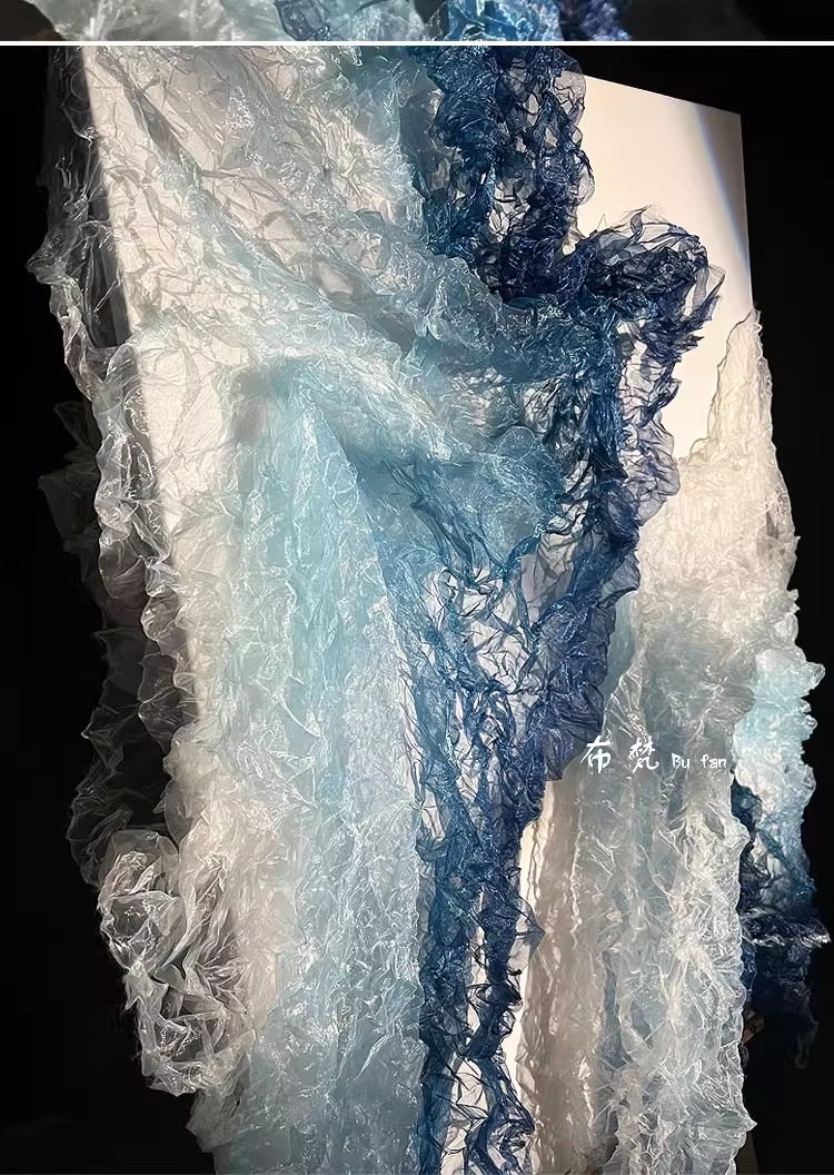 Crystal Pleat Gradient Blue Textured Fabric