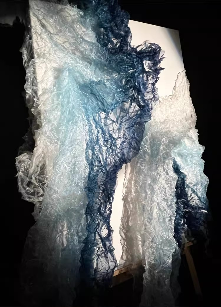 Crystal Pleat Gradient Blue Textured Fabric