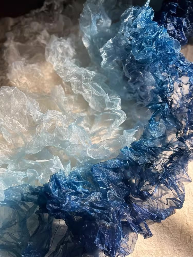 Crystal Pleat Gradient Blue Textured Fabric