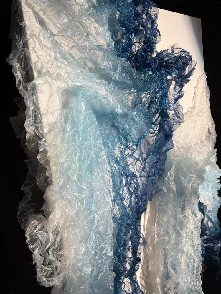 Crystal Pleat Gradient Blue Textured Fabric