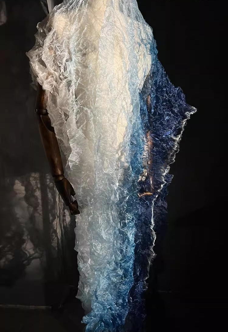 Crystal Pleat Gradient Blue Textured Fabric