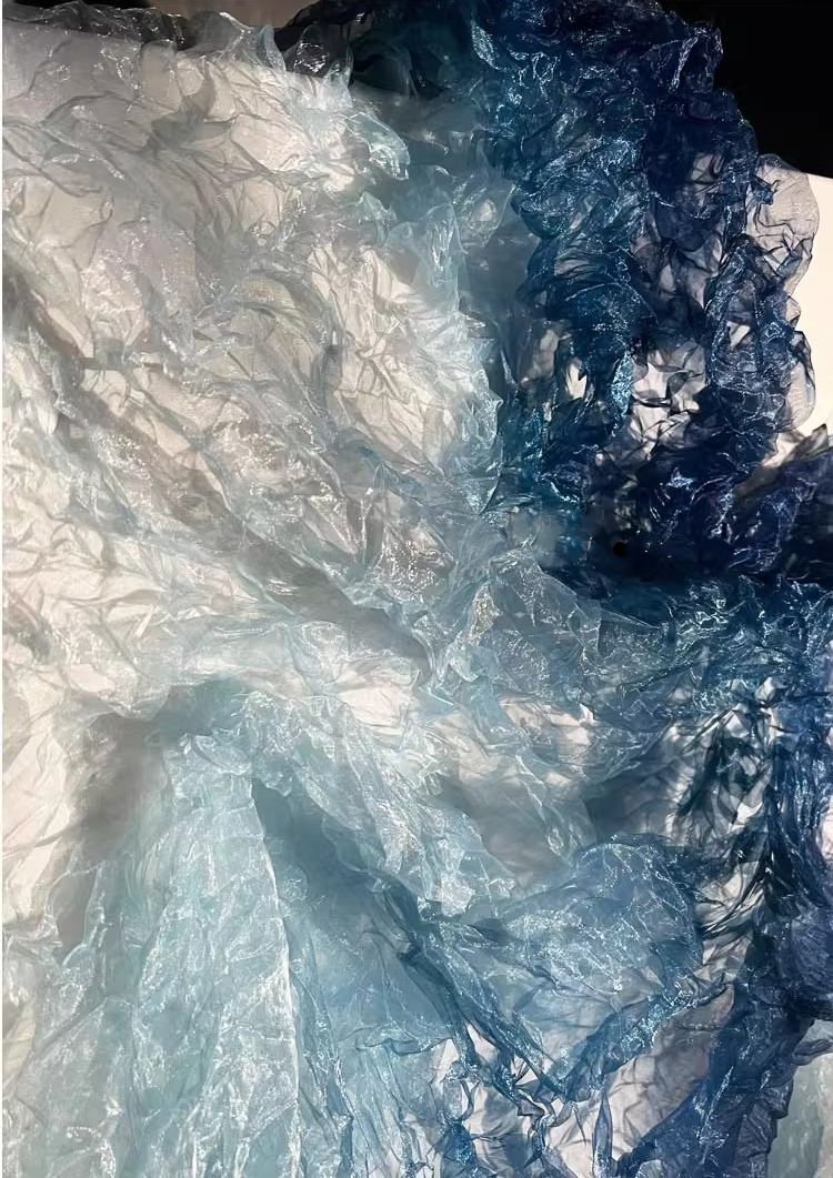 Crystal Pleat Gradient Blue Textured Fabric