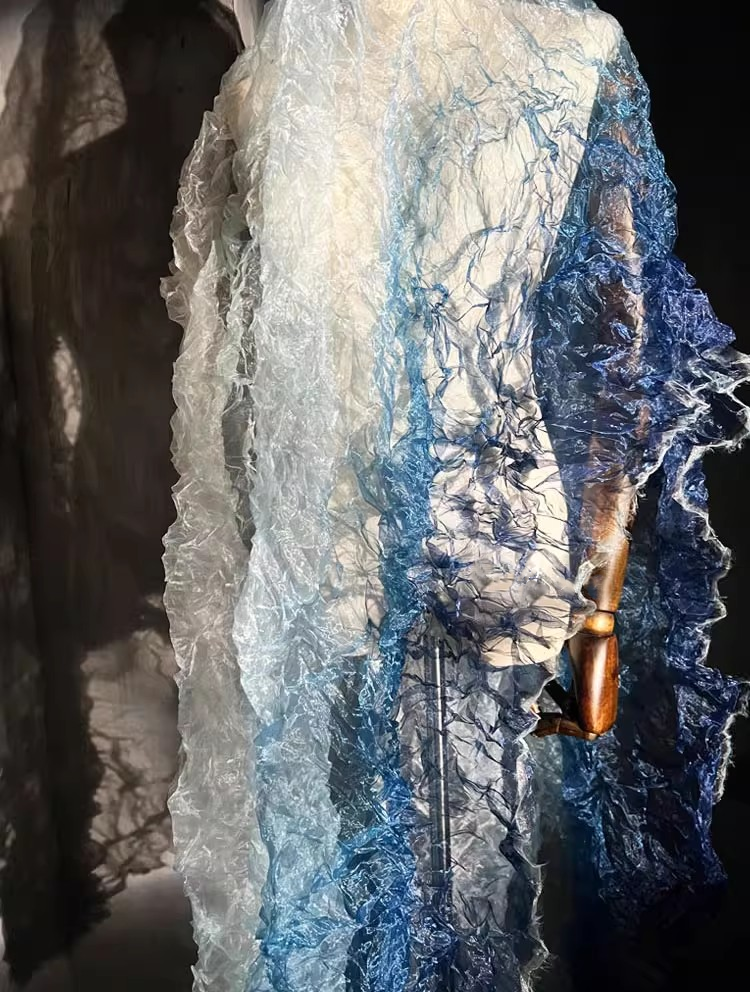 Crystal Pleat Gradient Blue Textured Fabric