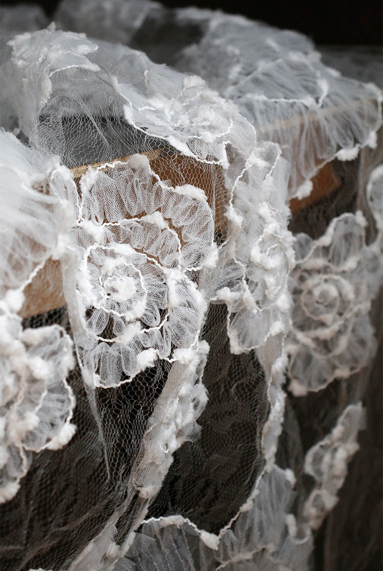 Irregular Floral Layered Lace Mesh – Dimensional Textured Sheer Fabric