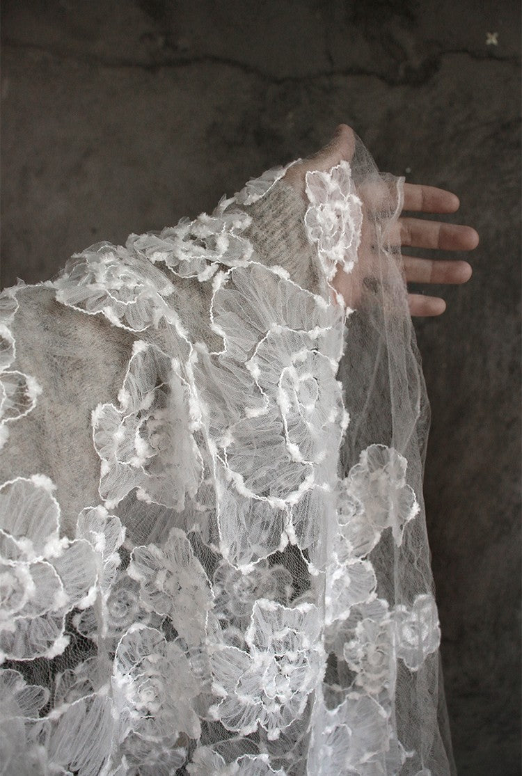Irregular Floral Layered Lace Mesh – Dimensional Textured Sheer Fabric